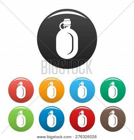 Metal Water Flask Icons Set 9 Color Isolated On White For Any Design