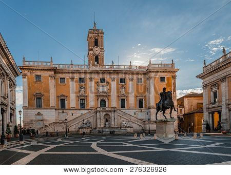 Rome / Italy - December 1 2018: View Of The Piazza Del Campidoglio, On The Top Of Capitoline Hill, W