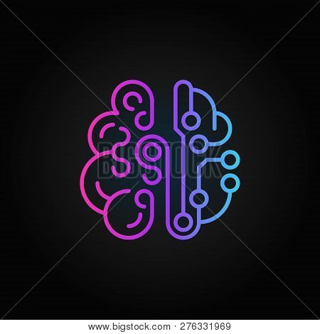 Cyberbrain Colorful Line Icon. Vector Smart Brain Modern Linear Symbol On Dark Background