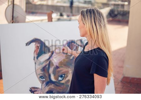 Young Woman Paint Artist Drawing At Home Roof