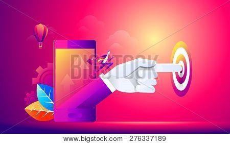 Isometric People Person, Startup Start, Hand Presses Start Button, Take Off Young Businessmen, Devel
