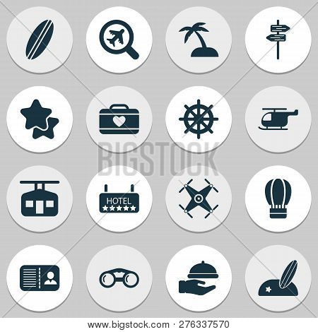 Trip Icons Set With Hotel, Quadrupter, Certification And Other Chopper Elements. Isolated  Illustrat