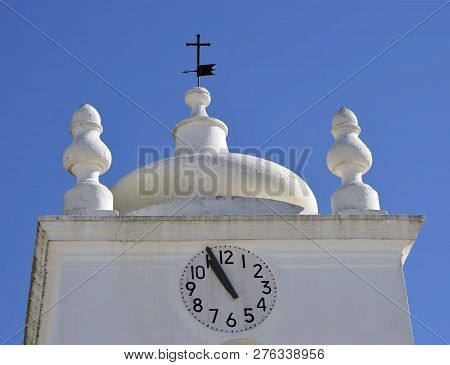 Querenca, Algarve, Portugal - October 6, 2014 : Church Of Nossa Senhora Da Assuncao Clock Tower In T