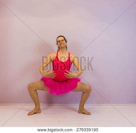 Young Transgender Girl Performing A Plie, Portrait Of A Lgbt Ballet Dancer