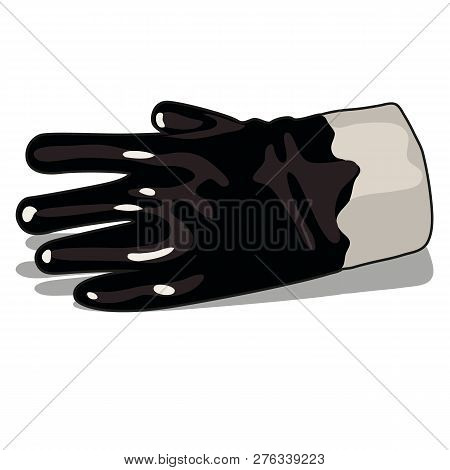 Glove Stained With Fuel Oil Isolated On White Background. Vector Cartoon Close-up Illustration.