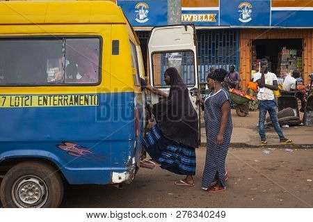 Bissau, Republic Of Guinea-bissau - February 6, 2018: Street Scene In The City Of Bissau With Women 
