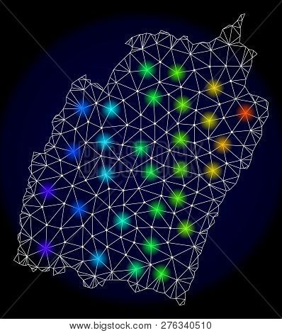 Mesh Vector Map Of Manipur State With Glare Effect. Light Spots Have Bright Spectrum Colors. Abstrac