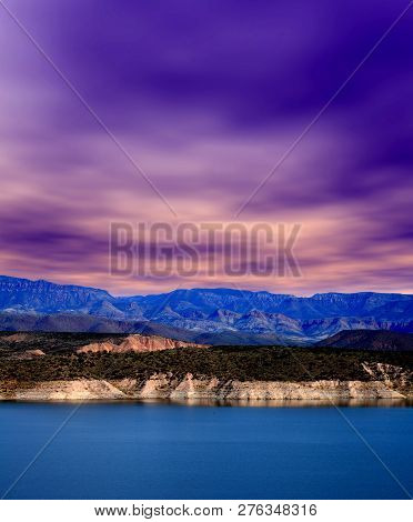 Mountain And Reflections Of Mountain In Roosevelt Lake Central Arizona