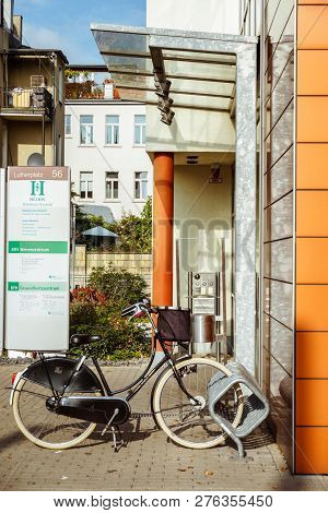 October 19, 2018 Germany. Clinic Helios Krefeld. Bicycle Ecological Mode Of Transport In Europe. Bic