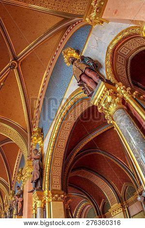 Budapest, Hungary - December 19, 2018: Interior Of The Parliament Of Budapest, The Seat Of The Hunga