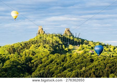 Hot Air Balloon In Ruin The Debris - Trosky (czech Paradise, Czech Republic)