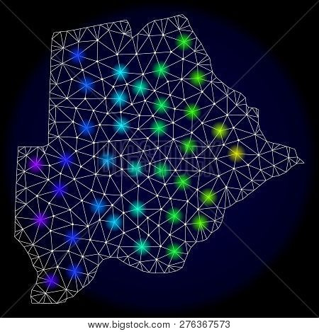 Mesh Vector Map Of Botswana With Glare Effect. Light Spots Have Bright Spectrum Colors. Abstract Lin