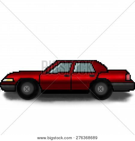 Pixel 8 Bit Drawn Passenger Multicolored 4 Door Car
