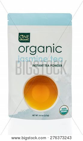 Winneconne, Wi - 30 December 2018: A Package  Of One Organic Jasmine Tea Powder On An Isolated Backg