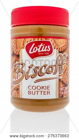 Winneconne, Wi - 30 December 2018: A Jar Of Lotus Biscoff Cookie Butter On An Isolated Background.