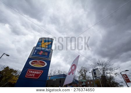 Montreal, Canada - November 8, 2018: Ultramae Logo In Front Of One Of Their Gas Stations In Canada.u
