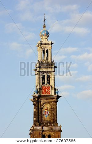 Torre dalla Westerkerk ad Amsterdam nei Paesi Bassi