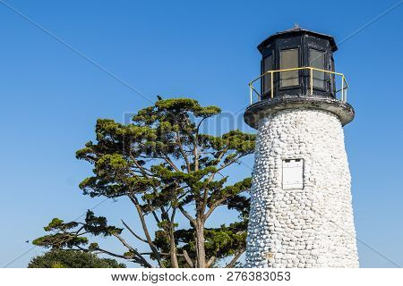 Upper Portion Of The Iconic Lighthouse At Buckroe Beach In Hampton, Virginia.  The Only Remaining Re