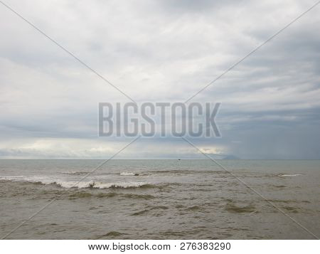 Anyer, Indonesia - June 25, 2018: Background Of The Ocean At Sambolo Beach Anyer.