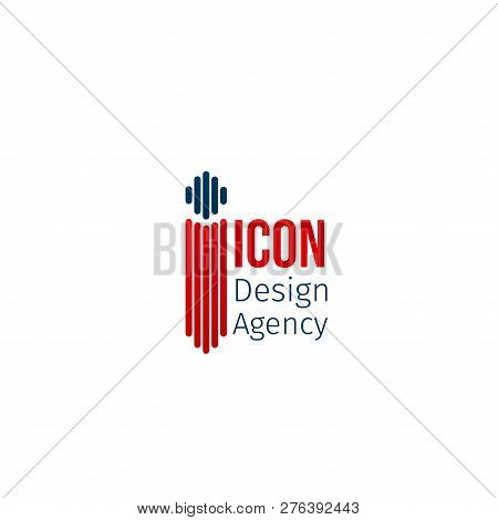 Icon Design Agency Vector Sign. Creative Emblem For Design Company. Modern Badge In Red And Blue Col