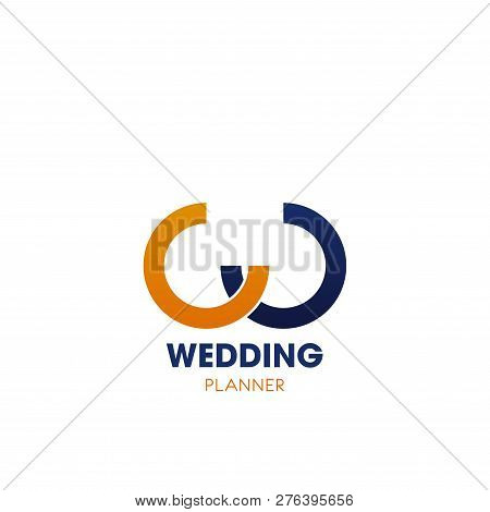 Wedding Planner Emblem With Abstract Letter W. Yellow And Blue Curved Line In Shape Of W Alphabet Sy
