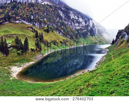 Alpine Lake Fahlensee In Mountain Range Alpstein - Canton Of Appenzell Innerrhoden, Switzerland