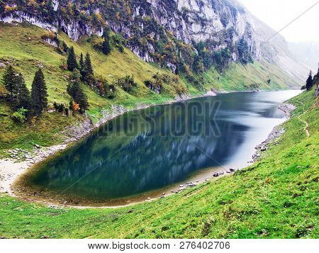 Alpine Lake Fahlensee In Mountain Range Alpstein - Canton Of Appenzell Innerrhoden, Switzerland