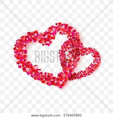 Heart Couple Frame From Paper Hearts Confetti. Wedding Invitation Or Valentine Card Template. Holida