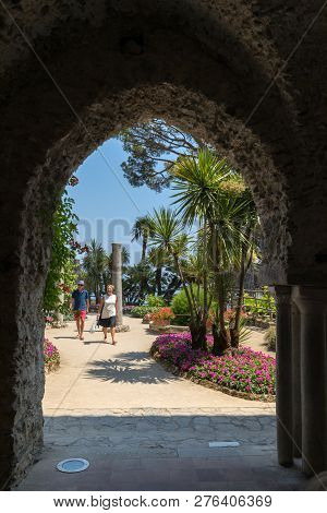 Ravello, Italy - June 16, 2017: Garden At Villa Rufolo In Ravello. Amalfi Coast Italy