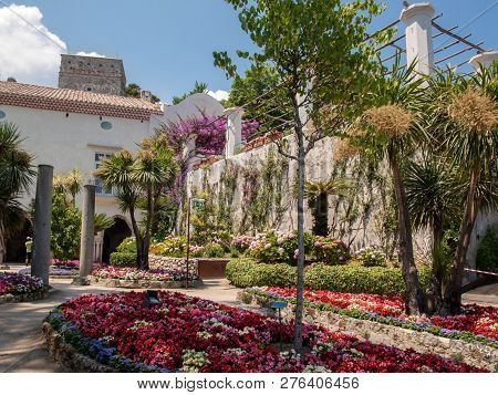 Ravello, Italy - June 16, 2017: Garden At Villa Rufolo In Ravello. Amalfi Coast Italy