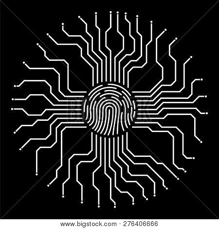 Abstract Sign Fingerprint With Circuit Board By Circumference. Technology Concept