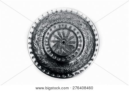 Close Up Of White Or Silver Colored Shiny Container Isolated On White.