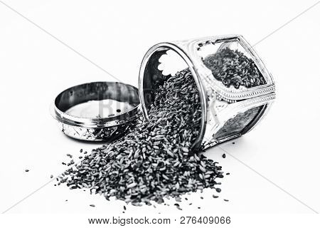 Close Up Of White Or Sliver Colored Shiny Container Used To Store Mukhwas  Or Mouth Freshing Snack I