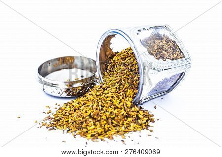 Close Up Of White Or Sliver Colored Shiny Container Used To Store Mukhwas  Or Mouth Freshing Snack I