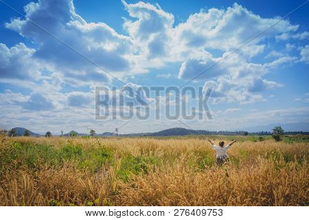 The Girl Is Traveling In The Grass Field Desho Grass