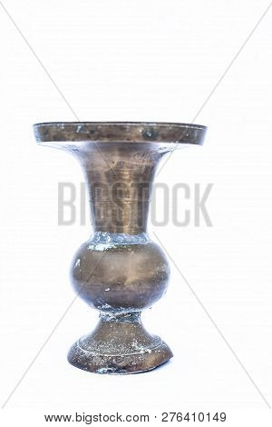 Close Up Of Old Ancient Vessel Or Utensil Or Container Or Isolated On White I.e. Chilamchi Or Chelam