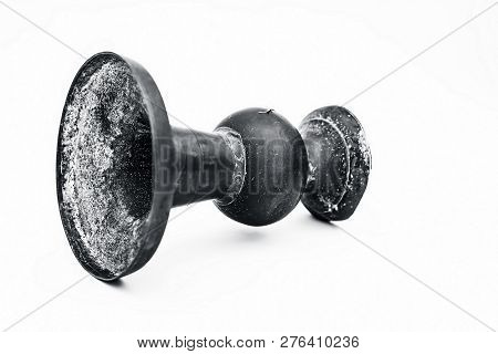 Close Up Of Old Ancient Vessel Or Utensil Or Container Or Isolated On White I.e. Chilamchi Or Chelam