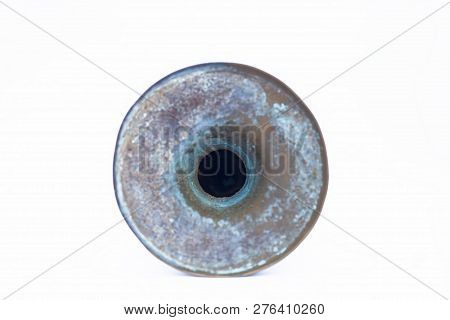 Close Up Of Old Ancient Vessel Or Utensil Or Container Or Isolated On White I.e. Chilamchi Or Chelam