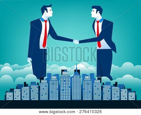 Business Team Shaking Hands With City Background