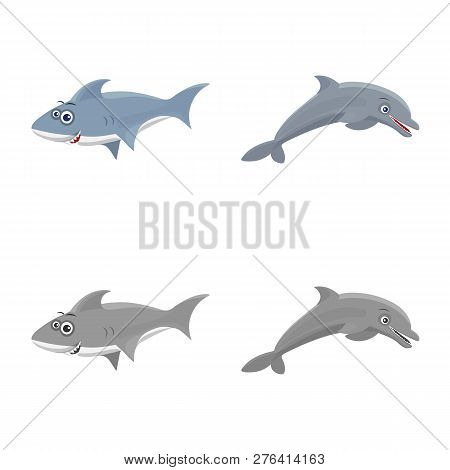Vector Illustration Of Sea And Animal Sign. Set Of Sea And Marine Stock Vector Illustration.