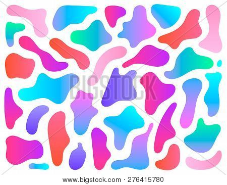 Vector Set Of Isolated Elements In Holographic Chameleon Color Palette. Modern Abstract Fluid Paint 