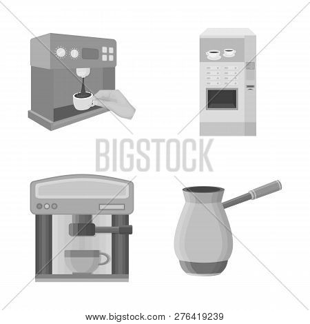 Vector Illustration Of Coffee And Machine Sign. Set Of Coffee And Kitchen Vector Icon For Stock.