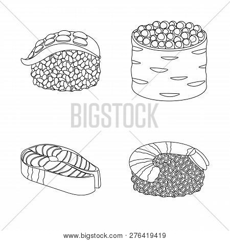 Vector Illustration Of Sushi And Fish Symbol. Set Of Sushi And Cuisine Stock Vector Illustration.