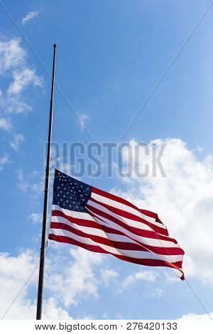 United States Flag Flying At A Half-staff