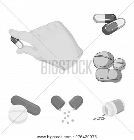 Isolated Object Of Pill And Medicine Logo. Set Of Pill And Vitamin Vector Icon For Stock.