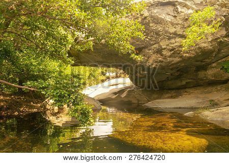 Andros Waterfalls. A Beautiful Touristic Destination At Andros Island In Greece.