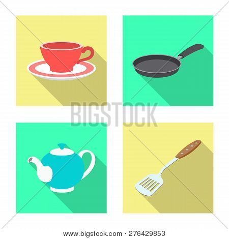 Vector Illustration Of Kitchen And Cook Sign. Collection Of Kitchen And Appliance Vector Icon For St