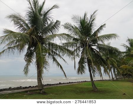 Anyer, Indonesia - June 25, 2018: Background Of Seascape At Sambolo Beach Anyer.