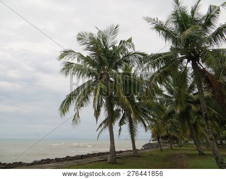 Anyer, Indonesia - June 25, 2018: Background Of Seascape At Sambolo Beach Anyer.