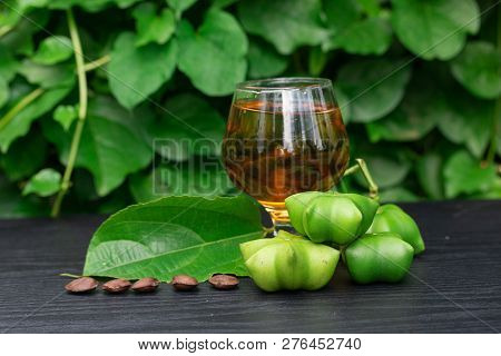 Sacha Inchi, Fresh Capsule Seeds Fruit Of Sacha-inchi Peanut With  Tea